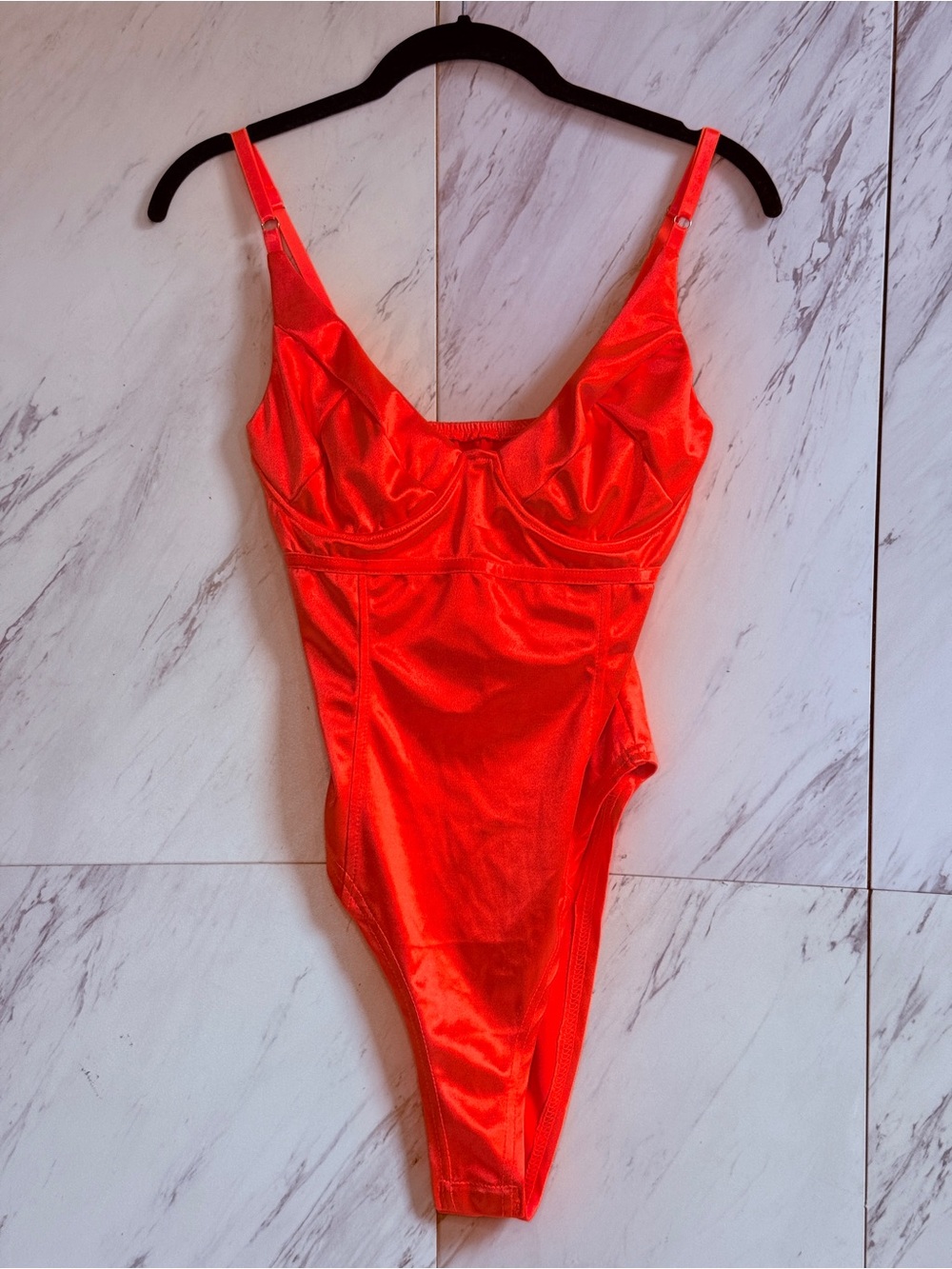 BUNDLE of 2 Orange Satin Underwire & Hunter Green Bodysuits SZ M
